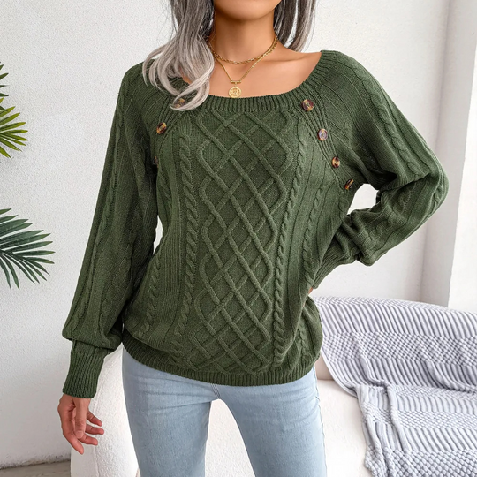 Moda Kabeltrui Dames - Knopen Detail, Losse Pasvorm, Lange Mouwen