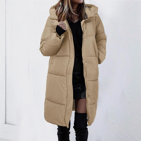 Moda Lange Winterjas Dames - Elegante Gewatteerde Jas Met Capuchon En Rits