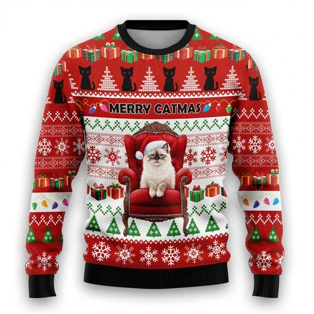 Luxeher - Kersttrui - "Merry Catmas" Grappig Feestelijk Kattenontwerp