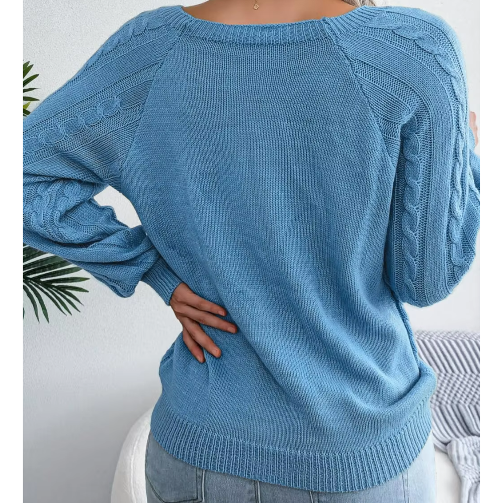 Moda Kabeltrui Dames - Knopen Detail, Losse Pasvorm, Lange Mouwen