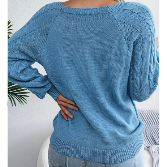 Moda Kabeltrui Dames - Knopen Detail, Losse Pasvorm, Lange Mouwen