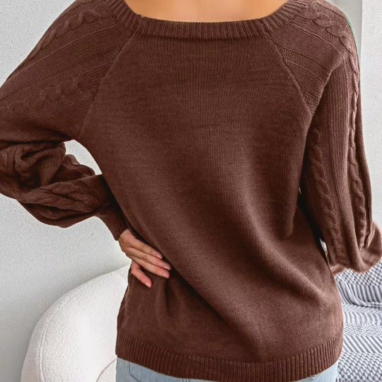 Moda Kabeltrui Dames - Knopen Detail, Losse Pasvorm, Lange Mouwen