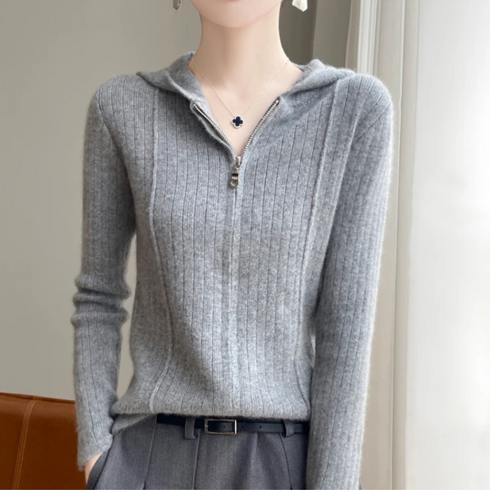 Moda Dames Vest met Rits - Slim Fit Gebreid Met Capuchon
