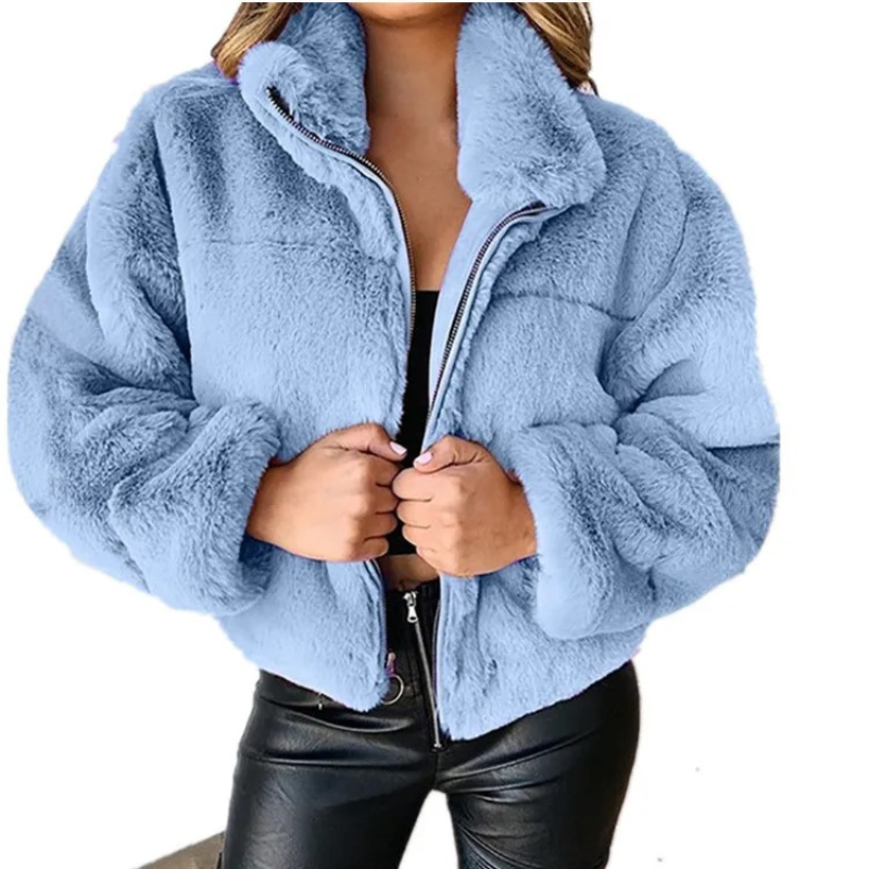 Morvell - Modieuze Teddy Jas Dames - Korte Winterjas met Rits en Kraag