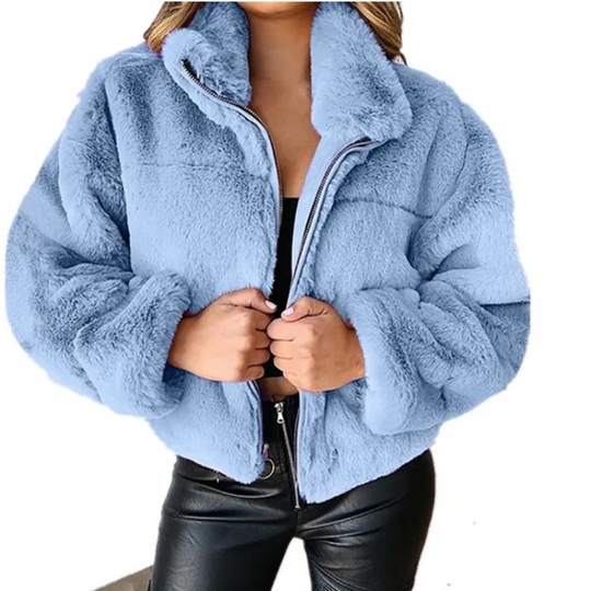 Morvell - Modieuze Teddy Jas Dames - Korte Winterjas met Rits en Kraag