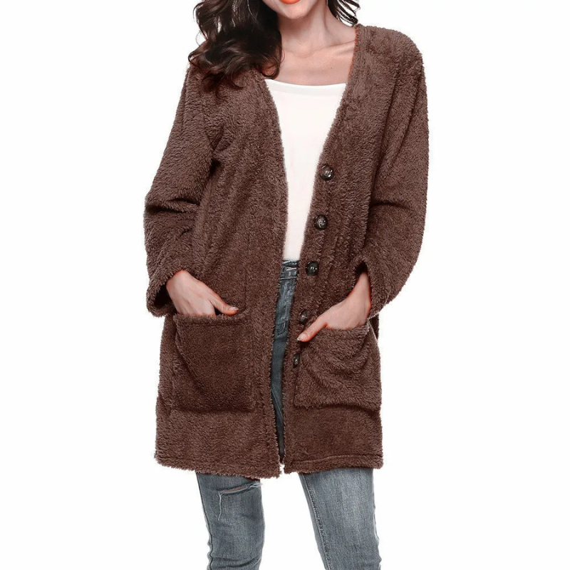 Moda Fleece Vesten Dames Met Knoopsluiting En Zakken - Veelzijdige Casual Jas