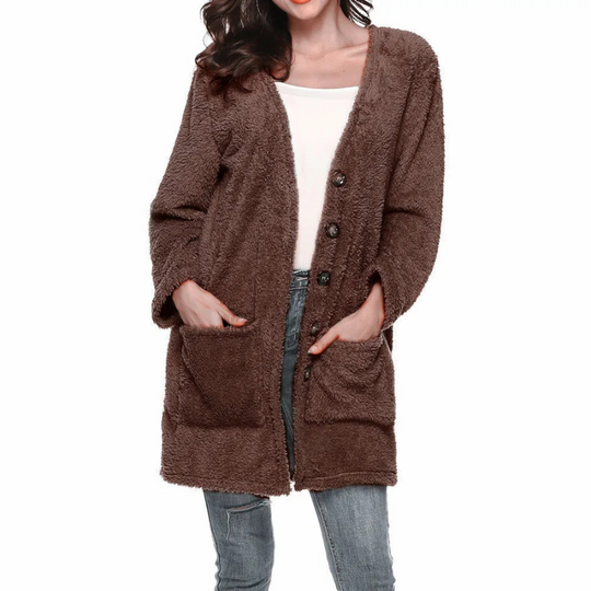 Moda Fleece Vesten Dames Met Knoopsluiting En Zakken - Veelzijdige Casual Jas