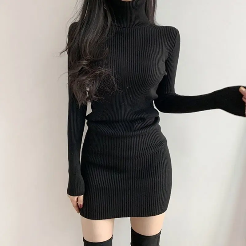 Prachtz - Nauwsluitende Coltrui Sweaterjurk met Stretch Stof, Gebreide Dames Jurks
