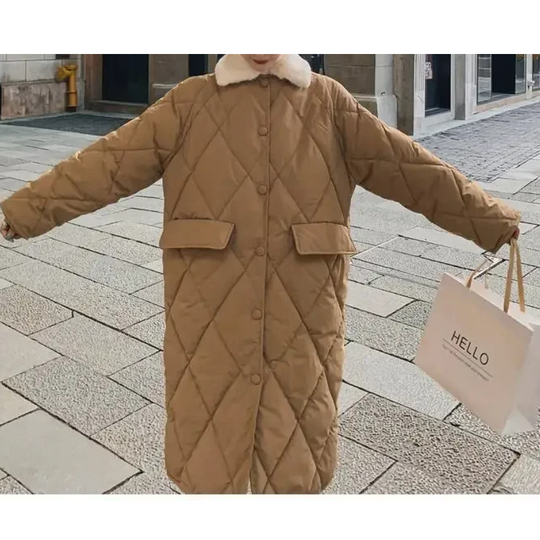 Jylvora - Gewatteerde Jas Dames, Lang Model met Imitatiebont Kraag, Knoopsluiting