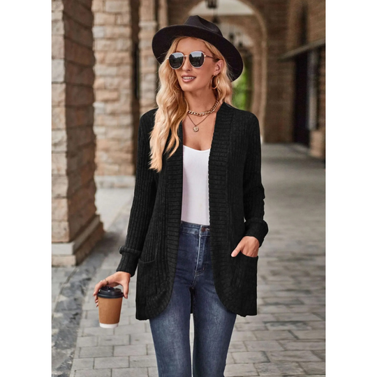 Moda Lange Vesten Dames - Geribd Gebreid Vest met Zakken