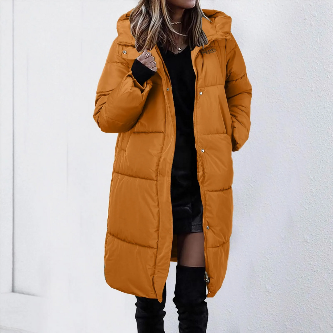 Moda Lange Winterjas Dames - Elegante Gewatteerde Jas Met Capuchon En Rits