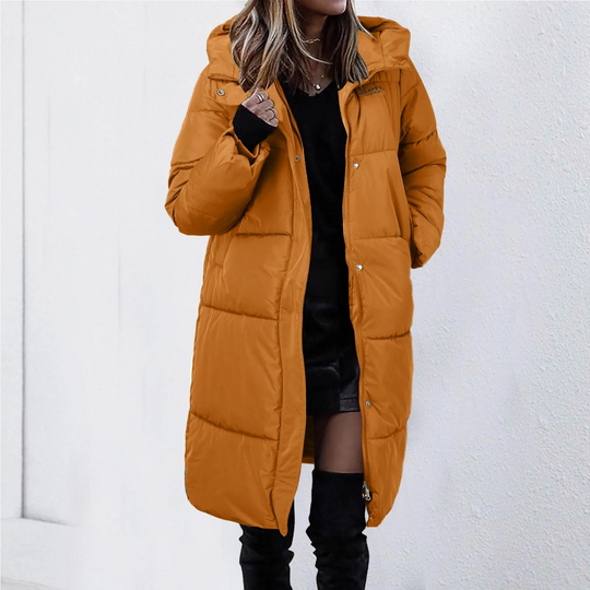 Moda Lange Winterjas Dames - Elegante Gewatteerde Jas Met Capuchon En Rits