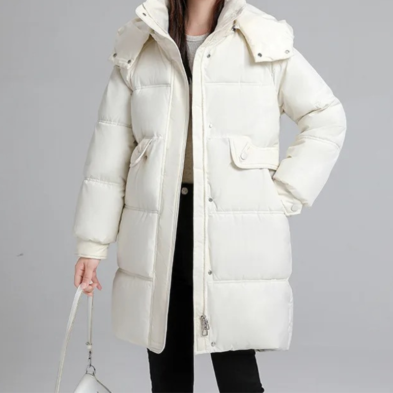 Zantora - Gewatteerde Jas Dames, Lang Puffer Model met Capuchon, Rits en Zakken