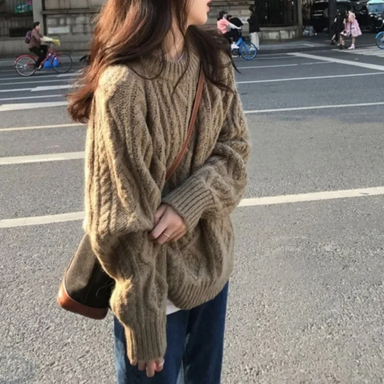 Moda Kabeltrui Dames - Ronde Hals, Oversized Pasvorm, Lange Mouwen
