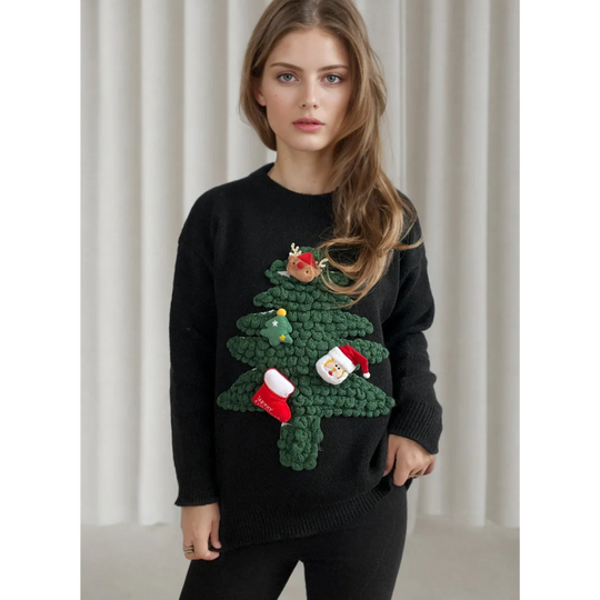 Noëltr - Kersttrui met 3D Kerstboom en Ornamenten Design – Feestelijke Gebreide Trui