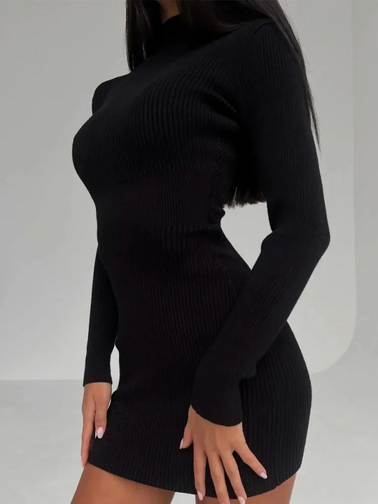 Rokrijk - Slim Fit Gebreide Jurk met Coltrui en Nauwsluitend Silhouet, Gebreide Dames Jurks