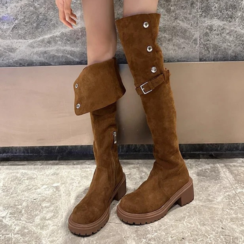 Moda Hoge Laarzen – Dameslaarzen met Gesp en Decoratieve Knopen