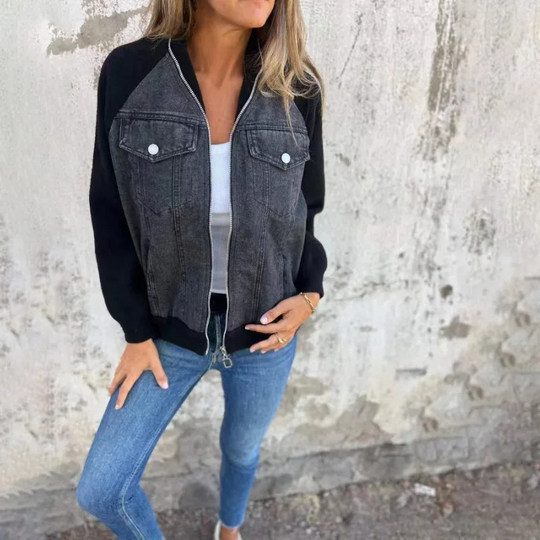 Calvion - Bomberjack Dames Denimlook Jasje Met Zakdetails en Comfortabele Pasvorm