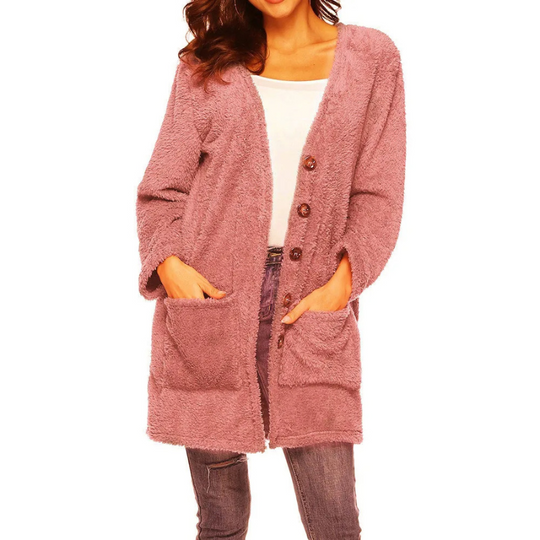 Moda Fleece Vesten Dames Met Knoopsluiting En Zakken - Veelzijdige Casual Jas
