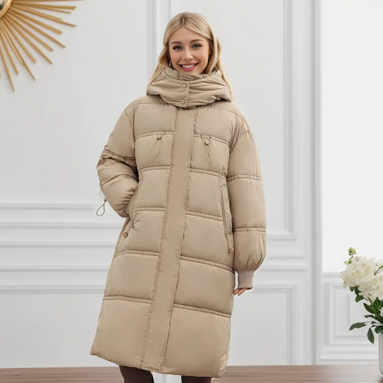 Moda Puffer Jas Dames - Lange Gewatteerde Winterjas met Verstelbare Capuchon