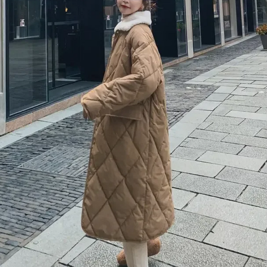 Jylvora - Gewatteerde Jas Dames, Lang Model met Imitatiebont Kraag, Knoopsluiting