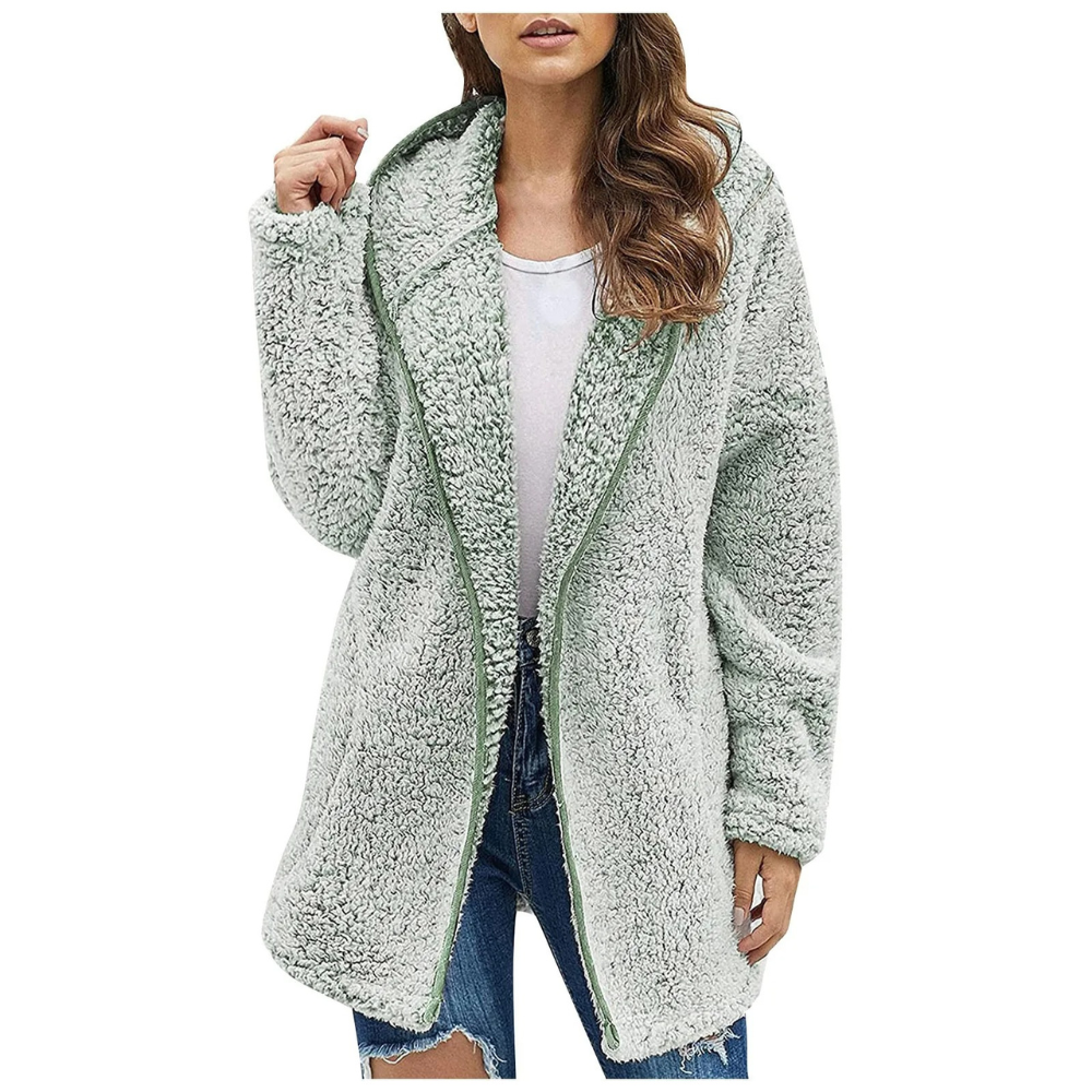 Heralyn - Lange Teddy Jas Dames met Capuchon en Contrastboorden