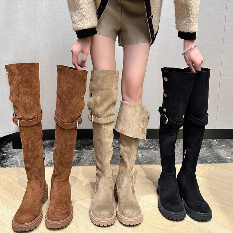 Moda Hoge Laarzen – Dameslaarzen met Gesp en Decoratieve Knopen