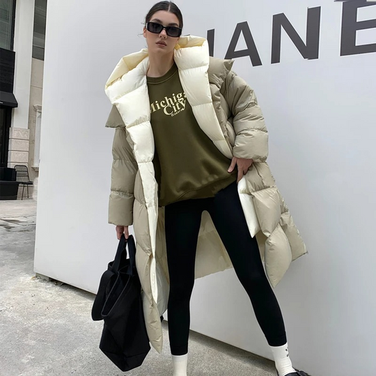Gelimod - Lange Donsjas Dames Met Capuchon, Oversized Winterjas
