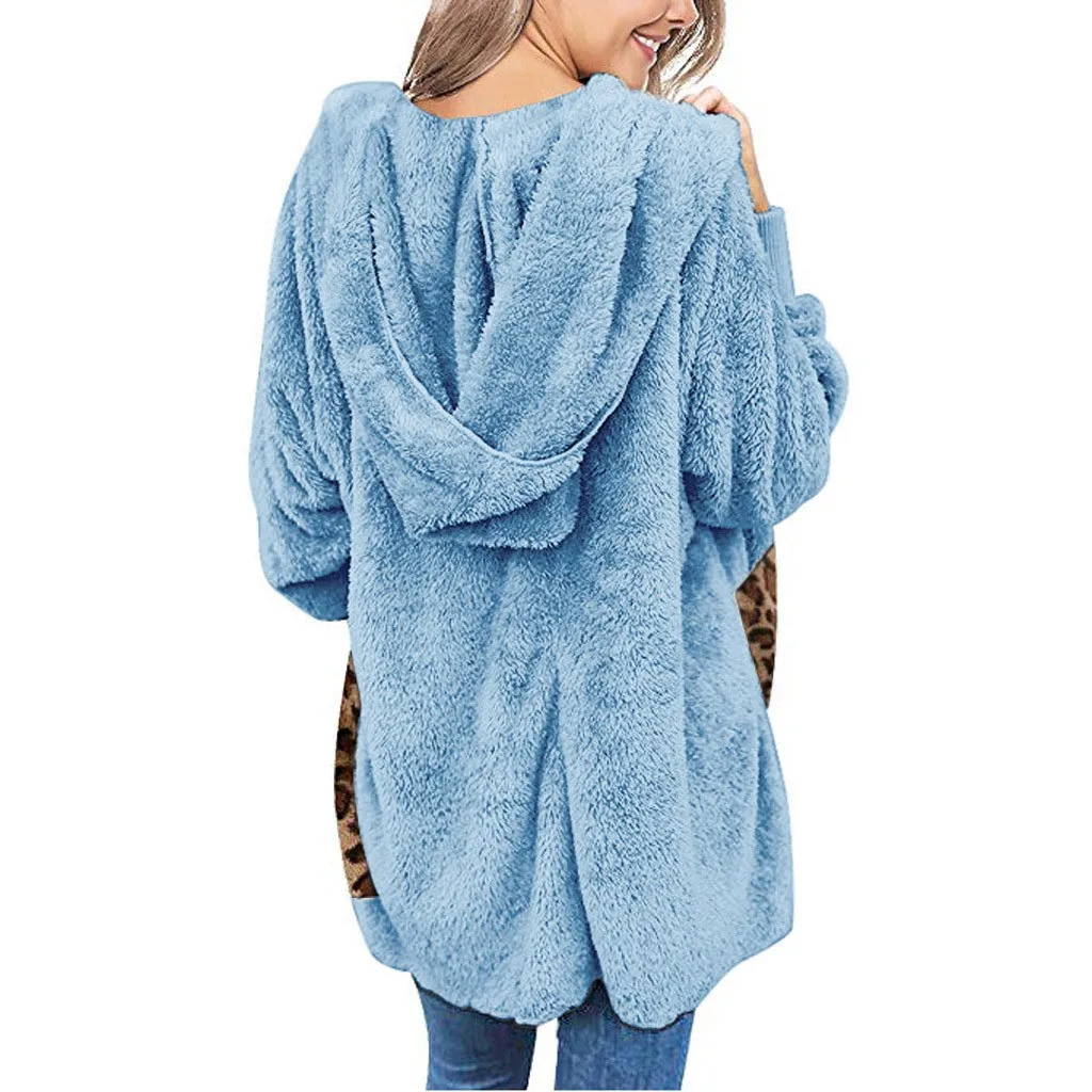 Moda Fleece Vesten Dames Met Luipaardprint Zakken - Warme Casual Hoodie