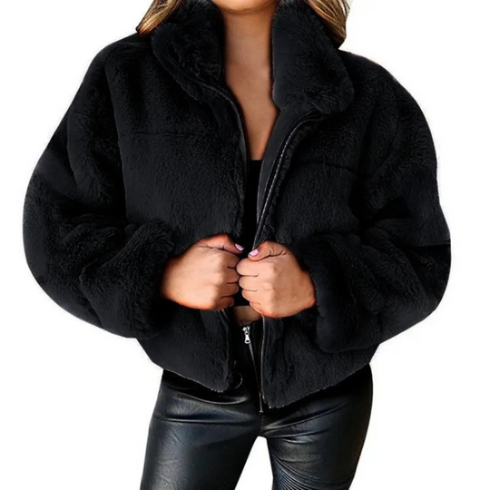 Morvell - Modieuze Teddy Jas Dames - Korte Winterjas met Rits en Kraag