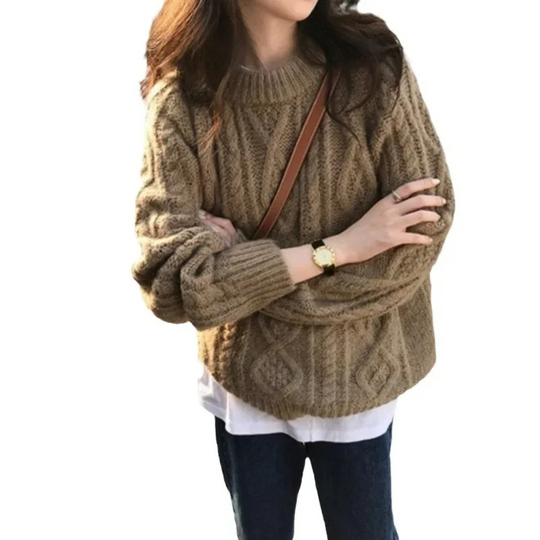 Moda Kabeltrui Dames - Ronde Hals, Oversized Pasvorm, Lange Mouwen