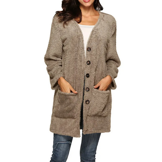 Moda Fleece Vesten Dames Met Knoopsluiting En Zakken - Veelzijdige Casual Jas
