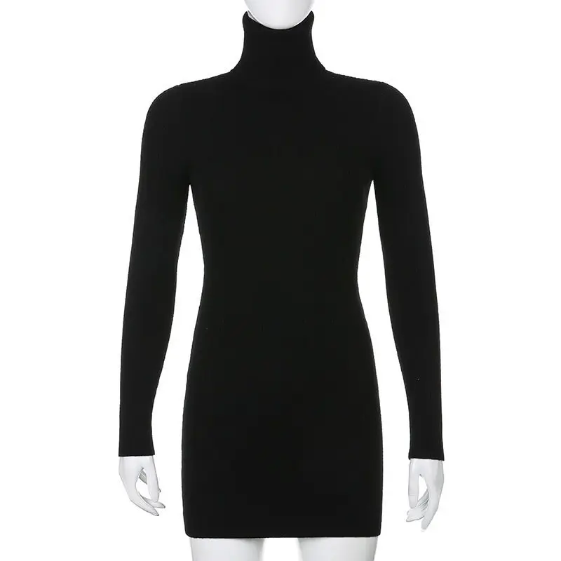 Prachtz - Nauwsluitende Coltrui Sweaterjurk met Stretch Stof, Gebreide Dames Jurks