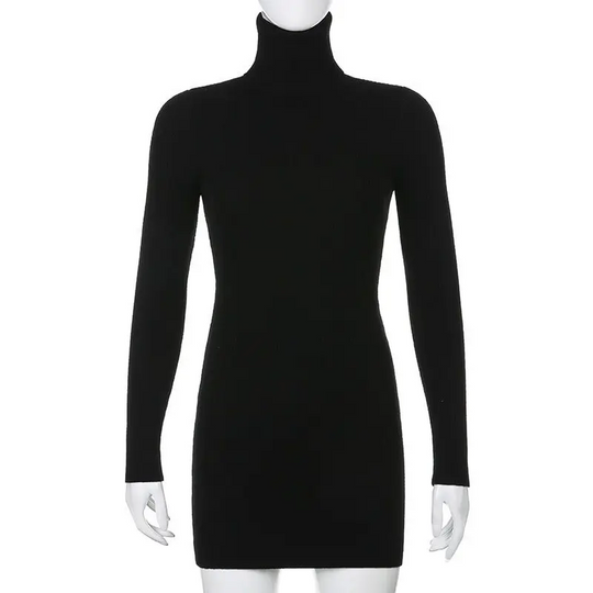 Prachtz - Nauwsluitende Coltrui Sweaterjurk met Stretch Stof, Gebreide Dames Jurks
