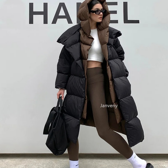 Gelimod - Lange Donsjas Dames Met Capuchon, Oversized Winterjas