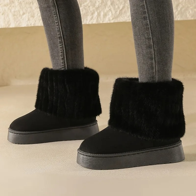 Moda Dames Gevoerde Laarzen, Enkelhoogte, Warme Nepbont Look
