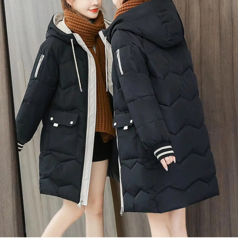 Moda Lange Winterjas Dames - Gewatteerd Met Capuchon En Praktische Zakken