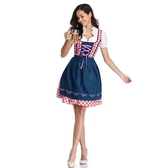Lindare - Dirndl Dames Oktoberfest Jurk met Ruches en Striksluiting