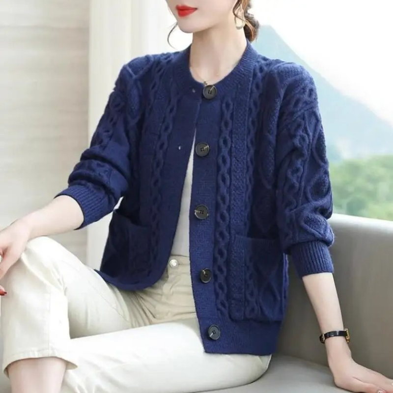 Moda Gebreid Vest Dames Met Rond Hals En Knoopsluiting