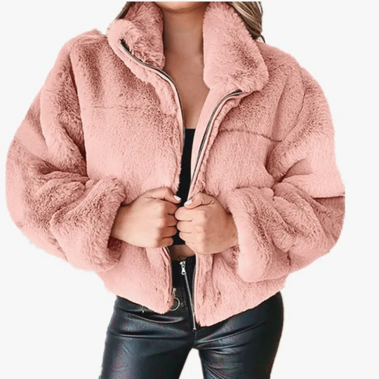 Morvell - Modieuze Teddy Jas Dames - Korte Winterjas met Rits en Kraag