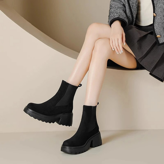 Elirena - Dames Chelsea Boots met Dikke Hak en Elastische Zijkanten