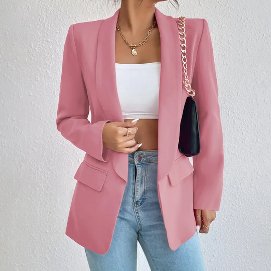Feliora - Dames Open-Front Blazer, Lange Mouw, Getailleerde Pasvorm, Casual Chic
