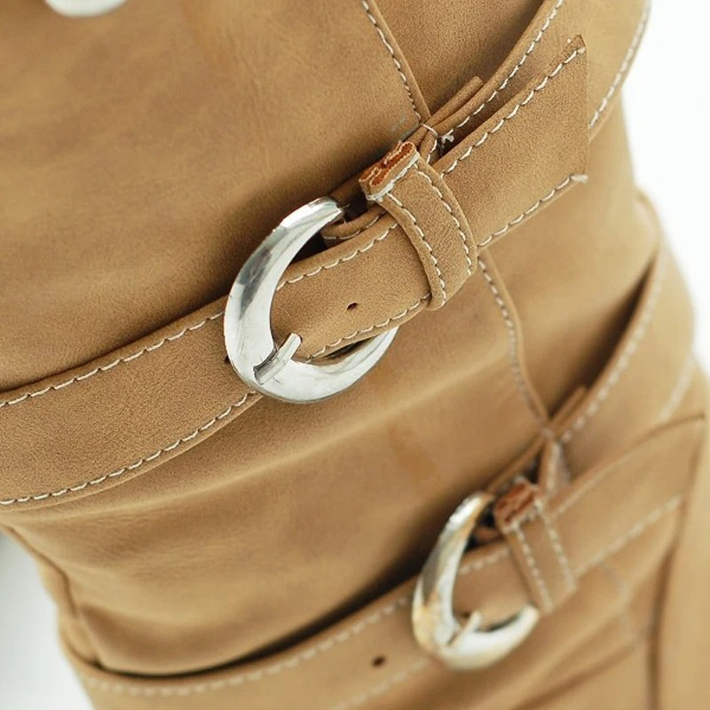 Moda Dames Kniehoge Laarzen met Gesp en Middelhoge Hak – Elegante Hoge Laarzen