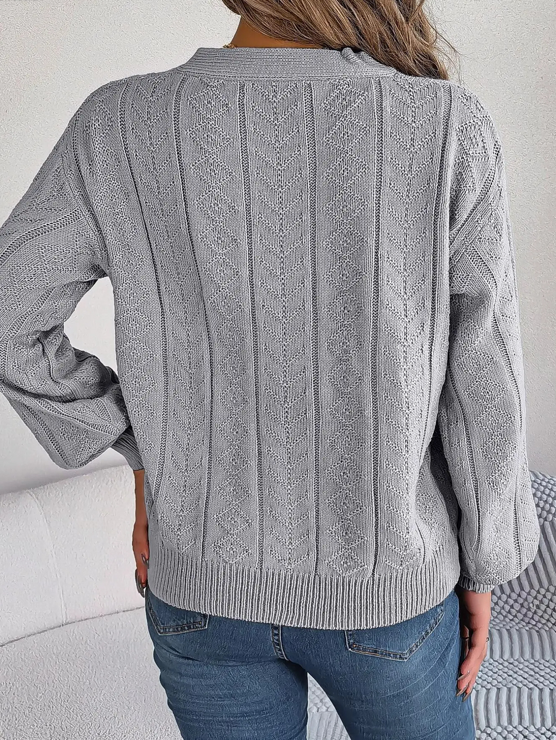 Moda Kabeltrui Dames - V-Hals, Knopen Detail, Lange Mouwen