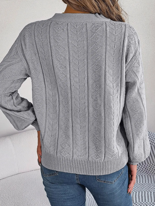Moda Kabeltrui Dames - V-Hals, Knopen Detail, Lange Mouwen