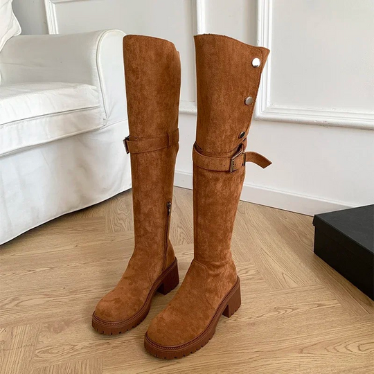 Moda Hoge Laarzen – Dameslaarzen met Gesp en Decoratieve Knopen