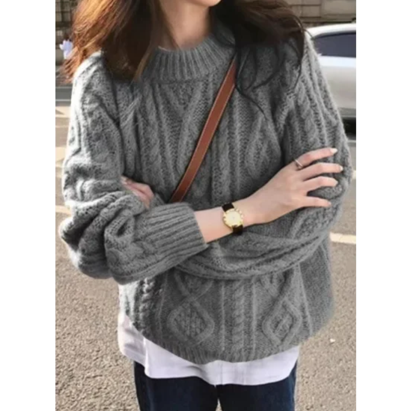 Moda Kabeltrui Dames - Ronde Hals, Oversized Pasvorm, Lange Mouwen