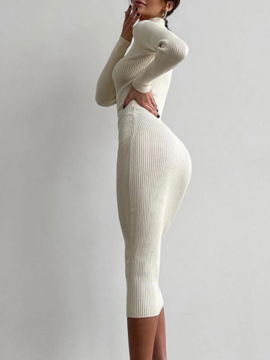 Rokrijk - Slim Fit Gebreide Jurk met Coltrui en Nauwsluitend Silhouet, Gebreide Dames Jurks