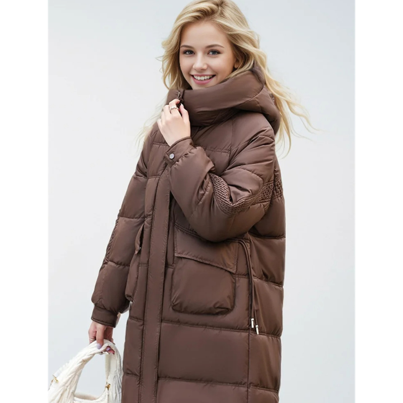 Moda Lange Winterjas Dames - Warme Jas Met Hoge Kraag En Grote Zakken
