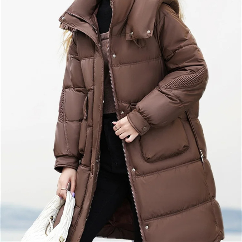 Moda Lange Winterjas Dames - Warme Jas Met Hoge Kraag En Grote Zakken